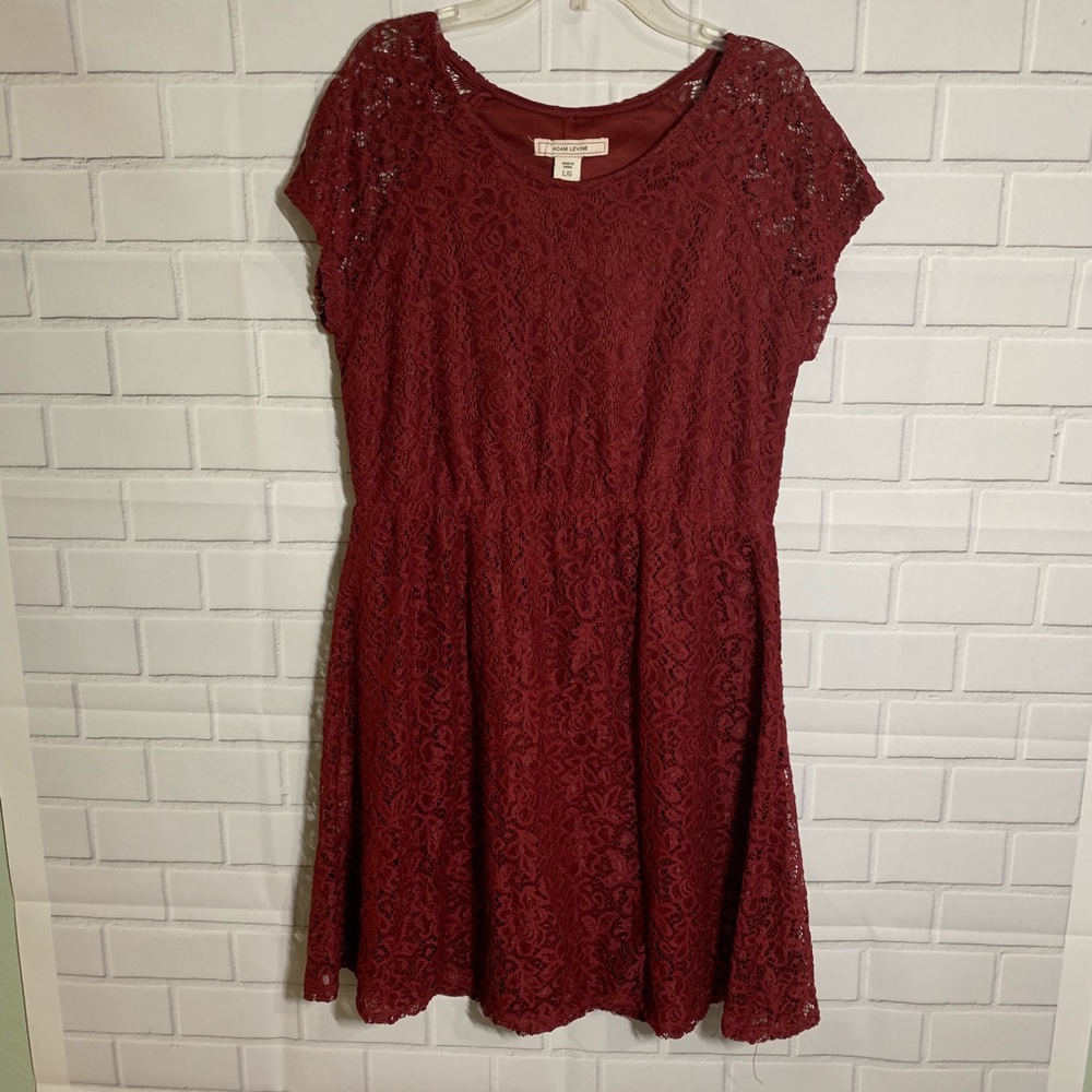 Adam Levine Wine Red Lace Dress Clinched Waist